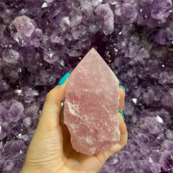 Rose Quartz Polished Point, Boho Decor, Crystal Grid Points, Healing, Love Stone - Picture 2 of 4
